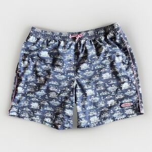 Vineyard Vines Swim Trunks Mens Large Blue Tropical Print Lined Elastic Waist